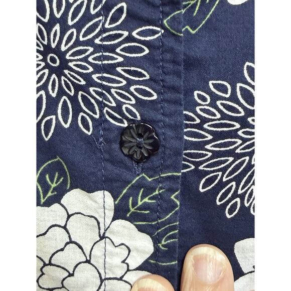 Susan Graver Women’s Plus Sz 2X Cotton Shirt Button Down Floral Print Navy White - Picture 16 of 16